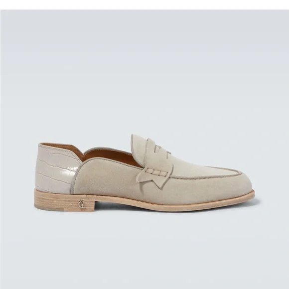 Christian Louboutin White and Tan Loafers Slip-Ons Chambeliboat leather slip-on shoes in beige - Christian  main image 4